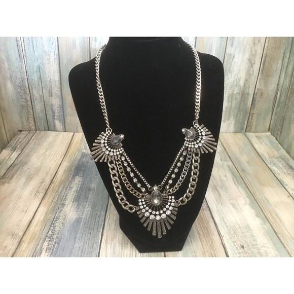 Silver and Rhinestone Statement Necklace - Picture 1 of 2